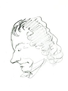 Selvportrett, ca. 1843 (blyant på papir) (s/hvitt foto) av Charles Pierre Baudelaire