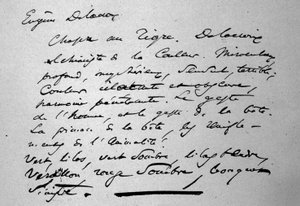 Tekst av poeten Charles Baudelaire (1821-1867) om maleren Eugene Delacroix utgitt i 1846