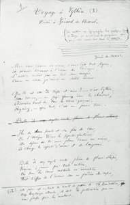 'Voyage a Cythere' autografdikt (penn og blekk på papir) (s/hvitt-bilde) av Charles Pierre Baudelaire