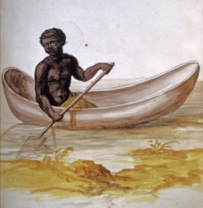 Ung neger i en kano i Karibien, ca. 1686 (akvarell) av Charles Plumier