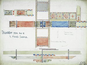 Dekor fra Roof of S. Miniato, Firenze, 1891 (blyant og akvarell på papir) av Charles Rennie Mackintosh