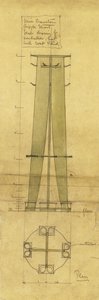 Design for paraply, hatte og klesstativ, vist i oppriss og plan, ca. 1898-1899 (blyant, akvarell, oljet kalkerpapir) av Charles Rennie Mackintosh