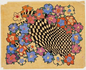 Blomster- og rutete stoffdesign, ca. 1916 av Charles Rennie Mackintosh