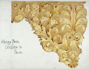 Intarsia Panel, Certosa di Pavia, 1891 (blyant og akvarell på papir) av Charles Rennie Mackintosh