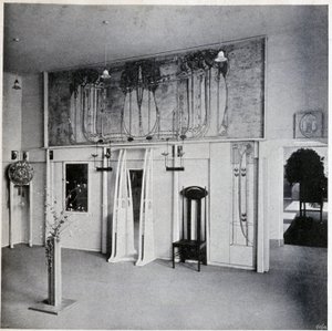 Innvendig utsikt over en dekorativ kunstsalong i Wien, rundt 1900 (innredning og møbler av Charles Rennie og Margaret MacDonald Mackintosh) av Charles Rennie Mackintosh