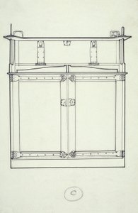 Stregtegning av møbler (et skap), ca. 1910 (blekk på papir) av Charles Rennie Mackintosh