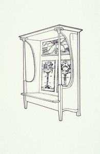 Stregtegning av møbler (et skap), ca. 1910 (blekk på papir) av Charles Rennie Mackintosh