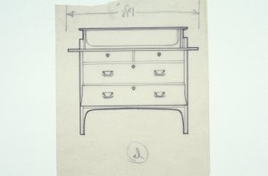 Stregtegning av møbler (et sett med malte paneler), ca. 1910 (blekk på papir) av Charles Rennie Mackintosh