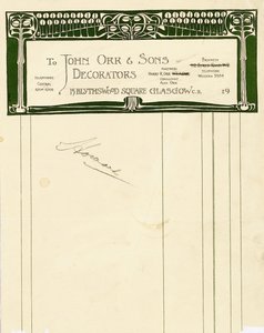 Skrivesaker design for John Orr & Sons, Glasgow, ca. 1894-1898 (trykt papir) av Charles Rennie Mackintosh