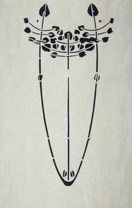Moderne reproduksjon fra original Mackintosh sjablong for veggdekorasjon, tremotiv, 1902 (plakatfarge på patronpapir)