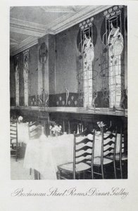 Del av veggmaleri for Cranston Tearooms, Buchanan Street, Glasgow av Charles Rennie and MacDonald Mackintosh Margaret Mackintosh
