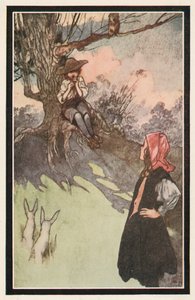 En gutt satt under et tre og lekte på et grovt trerør av Charles Robinson