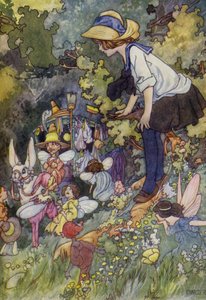 Et kikk inn i eventyrlandet (farge litho) av Charles Robinson