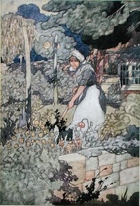 En hyttehage, utgitt 1912 (farge litho) av Charles Robinson