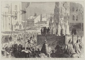 Kroning av kongen av Ungarn, kongen som sverger å opprettholde grunnloven foran kirken i Pesth