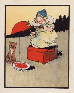 Tull: Spedbarnsfiske i en tallerken (fargelitografi) av Charles Robinson