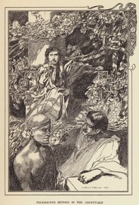 Telemachus sitter på gårdsplassen