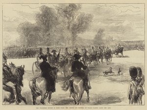 Frivillighetsanmeldelsen i Hyde Park, prinsen og prinsessen av Wales passerer langs linjen av Sir John Charles Robinson