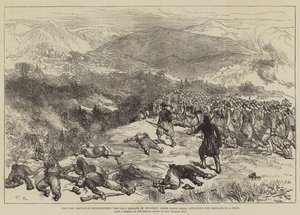 Krigen, slaget ved Kniejesevacz, den første brigaden av infanteri, under Hafiz Pasha, angriper servisene i en skog