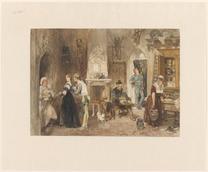 Tjenere av et slott forent i et forrom av Charles Rochussen