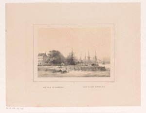 Utsikt over Boompjes i Rotterdam Vue sur le Boompjes / View on the Boompjes (tittel på objekt) Vues et monuments de la ville de Rotterdam / Utsikt og monumenter av byen Rotterdam (serietittel) av Charles Rochussen