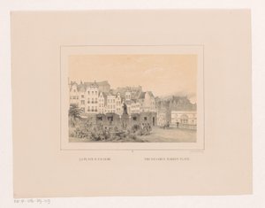 Utsikt over Grote Markt i Rotterdam La place d'Erasme / Erasmus-markedsplassen (tittel på objekt) Vues et monuments de la ville de Rotterdam / Utsikt og monumenter av byen Rotterdam (serietittel) av Charles Rochussen