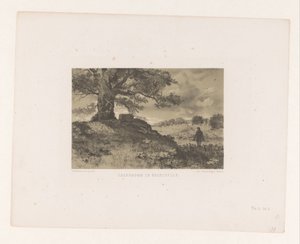 Landskap med grensetre og grensestein Grensetre og grensestein (tittel på objekt) av Charles Rochussen