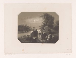 Menn og kvinner i landskap ved måneskinn av Charles Rochussen
