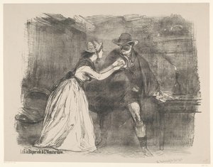 Scene fra scenedramaet The Child Robber Kunngjøringer om balletter og skuespill fremført i Amsterdam City Theatre (serietittel) av Charles Rochussen