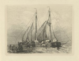 Seilskuter på en strand av Charles Rochussen