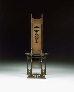 En sidestol, med gjennomhullet design, ca. 1899 (utskåret eik) av Charles Rohlfs