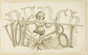 Studie for tittelside fra Punch, bind 81 av Charles Samuel Keene