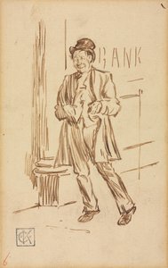 Studie av en beruset mann som passerer en bank.