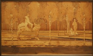 The Lady and the Unicorn 1925 (Eik og intarsia av forskjellig tre) av Charles Spindler