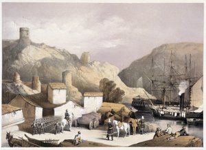 Balaclava havn i "" Sebastopol"" av Ch.Hardinge. Litho av Vincent Brooks, d. London 1855 Henry Graves.