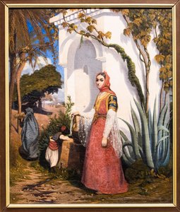 Orientalsk kvinne ved fontenen av Charles Theodore (1814-88) Frere