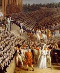 The Celebration of the Federation, Champs de Mars, Paris, detalj fra et maleri av Charles Thevenin (1764-1838)