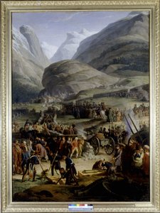 Den franske hæren i landsbyen Saint Pierre for kryssingen av Saint Bernard-passet - av Charles Thévenin, oljemaleri, tidlig på 1800-tallet. av Charles Thevenin