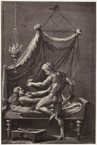 Fotoreproduksjon av en tegning av Perino del Vaga, The Rape of Lucretia