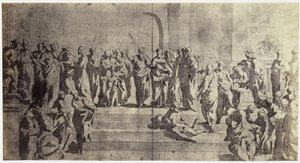 Fotoreproduksjon av en tegning av Raphael, studie for The School of Athens