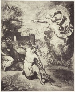 Fotoreproduksjon av en tegning av Raphael, utvisning av Adam og Eva fra paradis