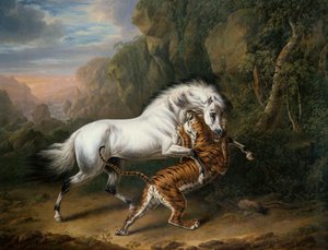 En tiger angriper en arabisk hingst, 1824