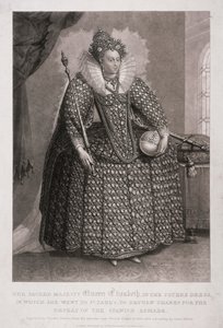 Dronning Elizabeth I holder septer og kule, 1868