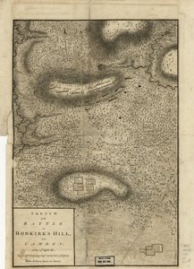 Skisse av slaget ved Hobkirks Hill, nær Camden, den 25. april 1781, publisert i London, 1794 av Charles Vallancey