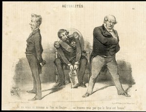 Illustrasjon av Charles Vernier (? -1887) i Le Charivari - republikkens president, Ministere, lenestol (symbol på makt) - Napoleon III, Barrot Odilon (1791-1873), minister, Faucher Leon (1803-1854) av Charles Vernier