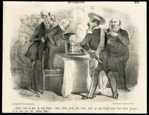 Illustrasjon av Charles Vernier (? -1887) i Le Charivari, ca. 1851-11 - Påminnelse om loven av 31. mai 1850 - Valg, republikkens president, størrelse, lov, stemmerett - Thiers Adolphe, Napoleon III, Dupin Andre- Marie dupinens øye (1783-1865) - Meg av Charles Vernier