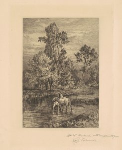 Landskap med hester som drikker av Charles Volkmar