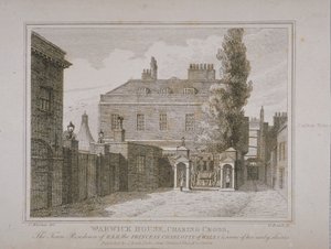 Utsikt over Warwick House, gravert av Samuel Rawle (1771-1860) og utgitt av John Booth (1794-1855) 1818 av Charles Warren