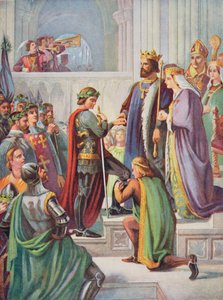 The Investiture of the Black Prince (1330-76) as a Knight of the Garter, illustrasjon fra 