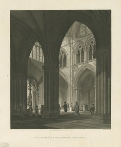 Interiør i Lichfield Cathedral - Nave: akvatintgravering av Charles Wild